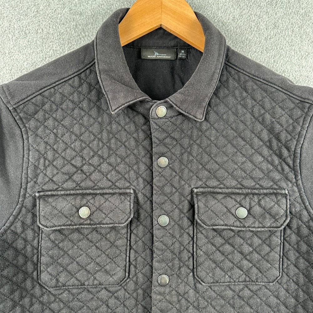 Marc Anthony Shirt Jacket Mens Medium Black Quilted Snap Front Fleece Shacket